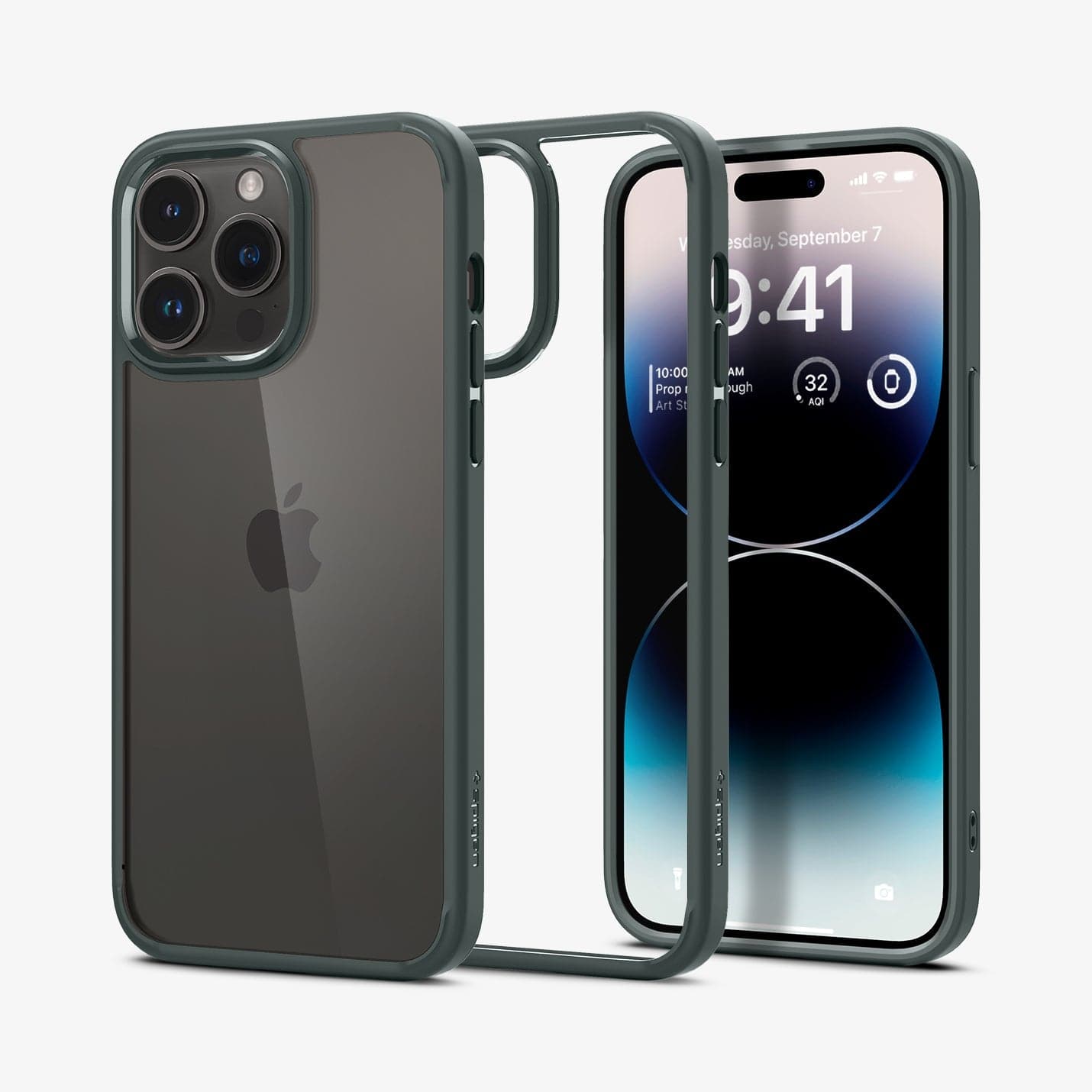 ACS04966 - iPhone 14 Pro Case Ultra Hybrid in abyss green showing the back, inside and front
