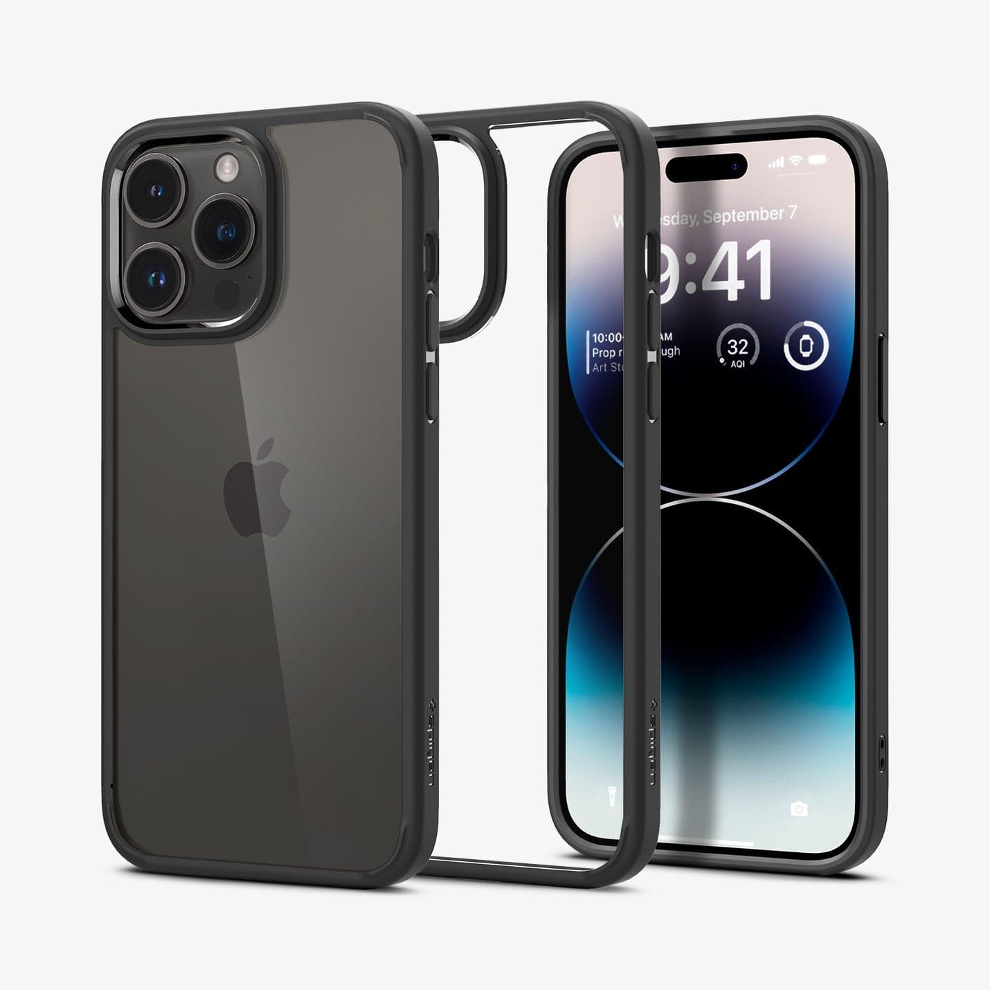 ACS04961 - iPhone 14 Pro Case Ultra Hybrid in matte black showing the back, inside and front