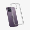 ACS04816 - iPhone 14 Pro Max Case Ultra Hybrid in crystal clear showing the back slightly hovering away from device