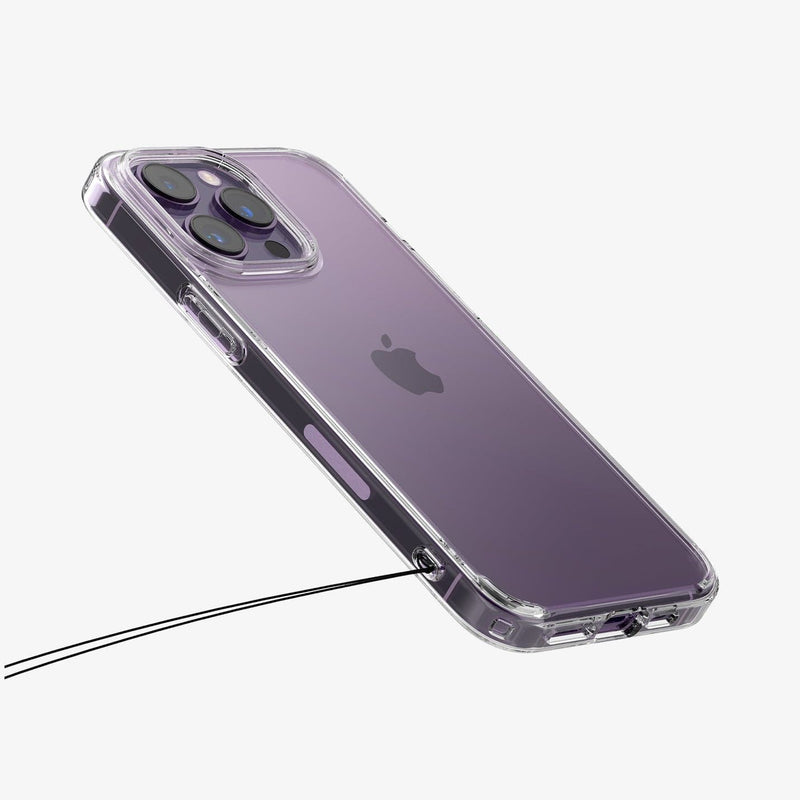 ACS04816 - iPhone 14 Pro Max Case Ultra Hybrid in crystal clear showing the back and side with wristlet holes