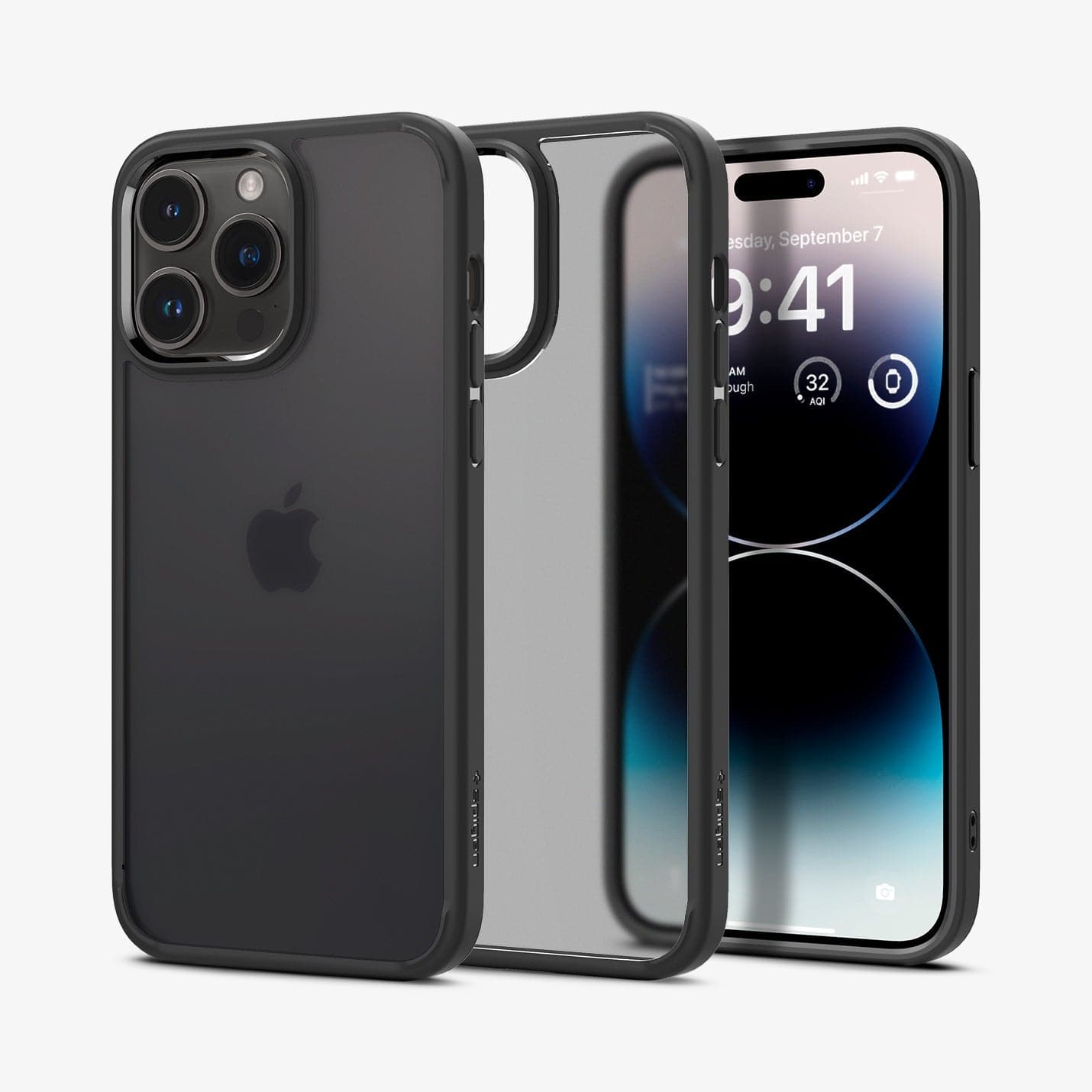 ACS04968 - iPhone 14 Pro Case Ultra Hybrid in frost black showing the back, inside and front