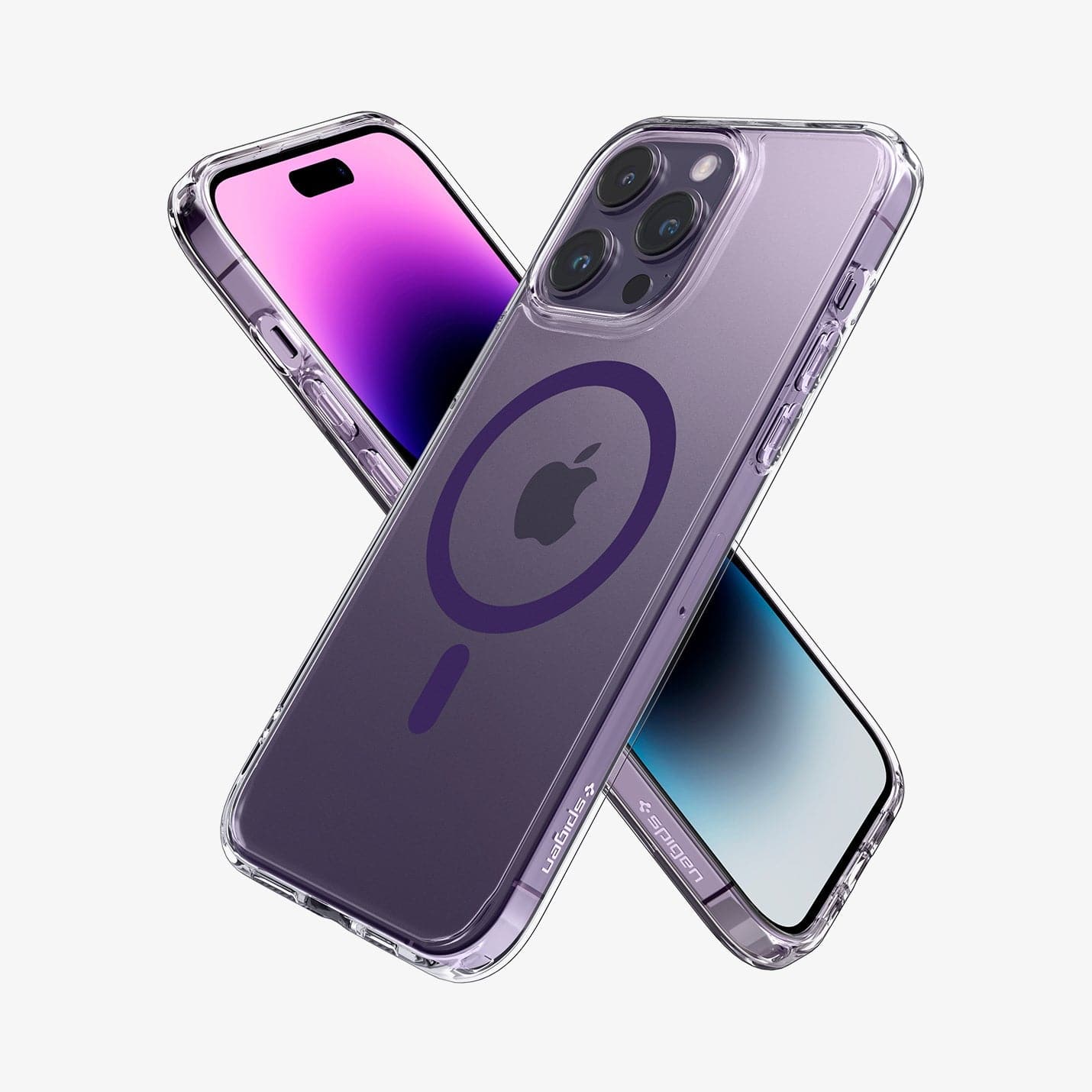 ACS05585 - iPhone 14 Pro Case Ultra Hybrid (MagFit) in deep purple showing the back, front and sides