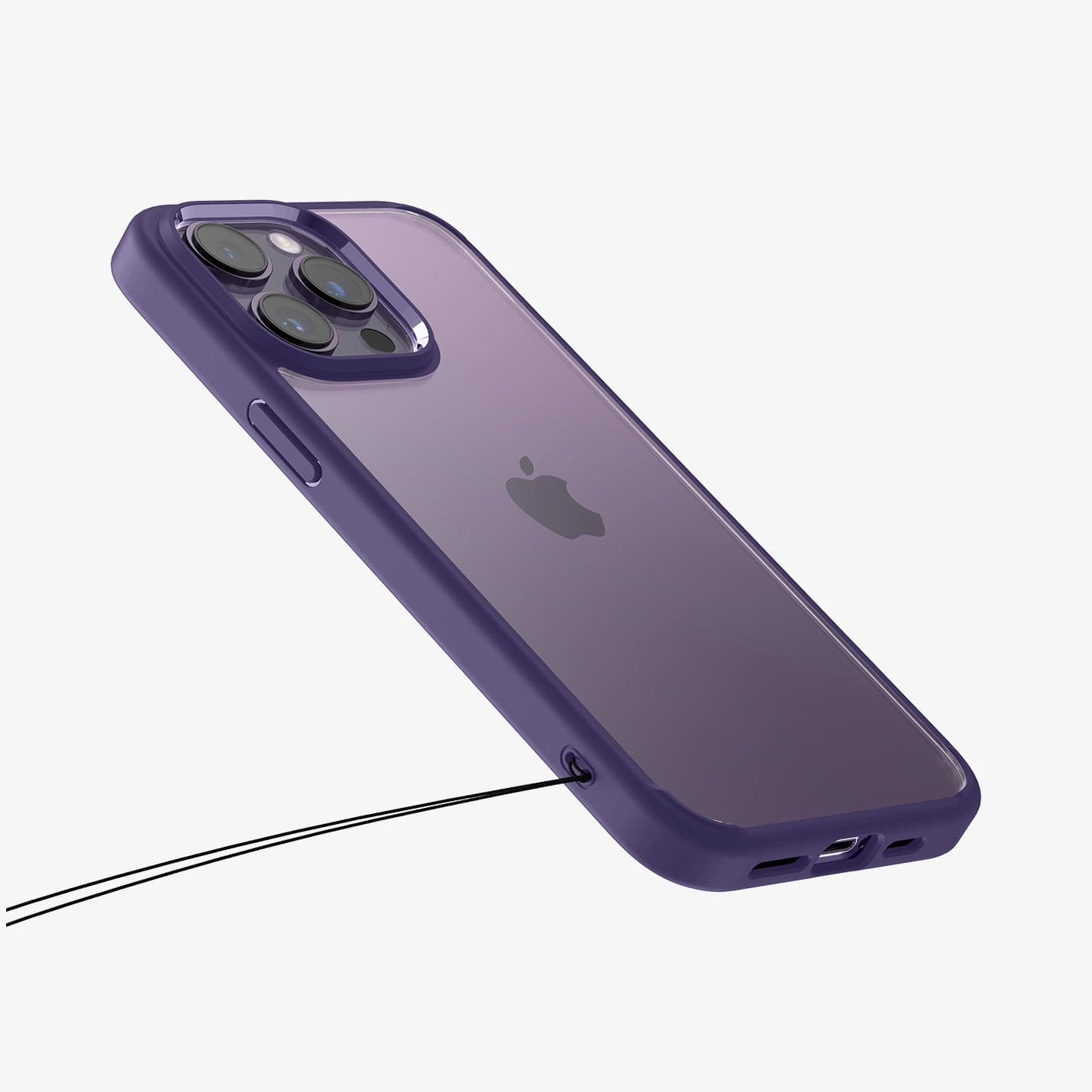 ACS05574 - iPhone 14 Pro Max Case Ultra Hybrid in deep purple showing the back and side with wristlet holes