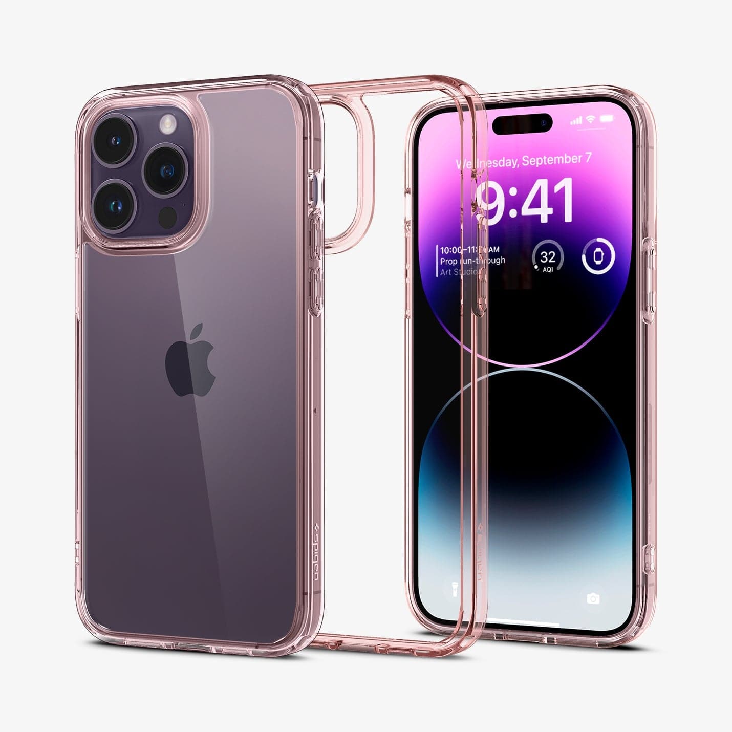 ACS04818 - iPhone 14 Pro Max Case Ultra Hybrid in rose crystal showing the back, inside and front
