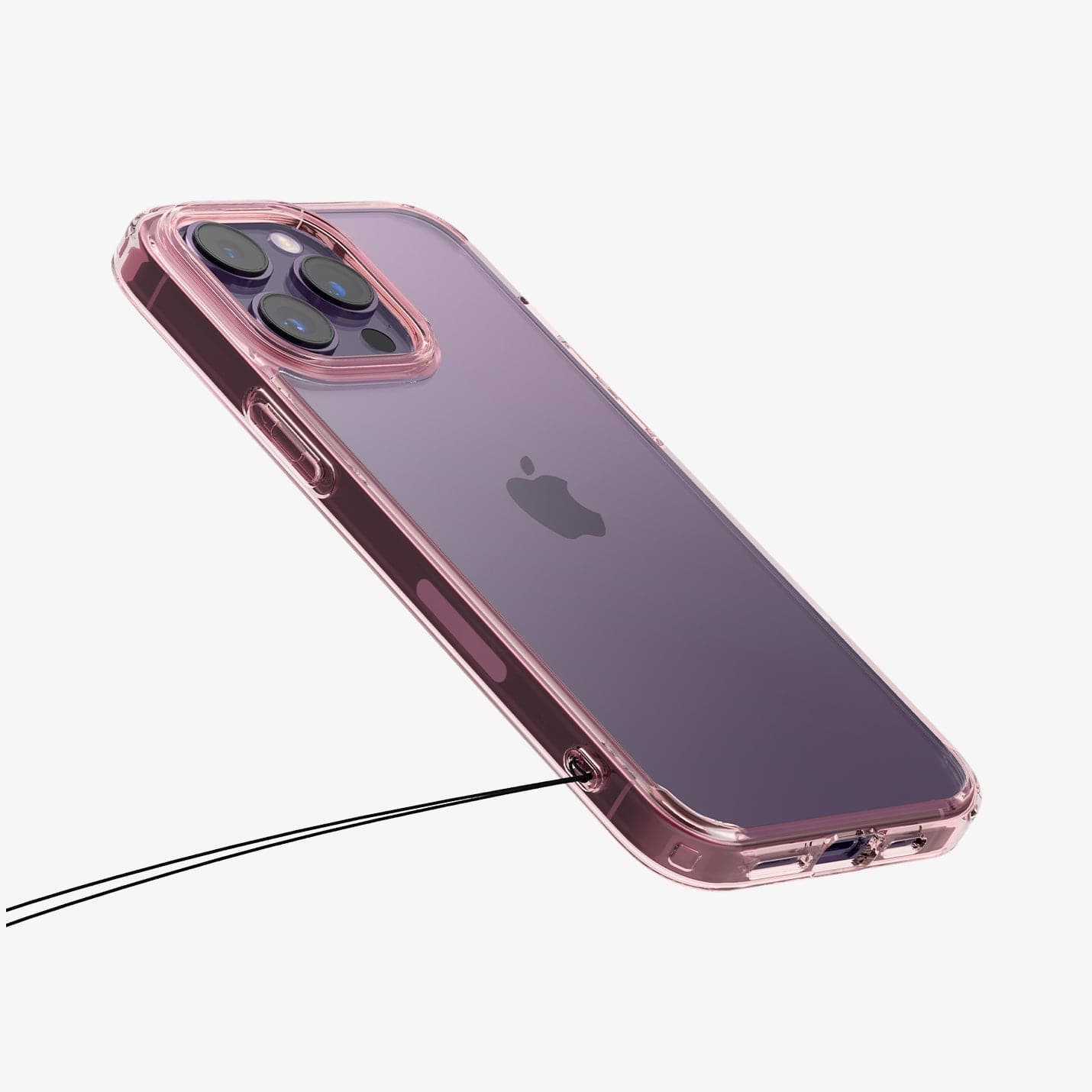 ACS04818 - iPhone 14 Pro Max Case Ultra Hybrid in rose crystal showing the back and side with wristlet holes