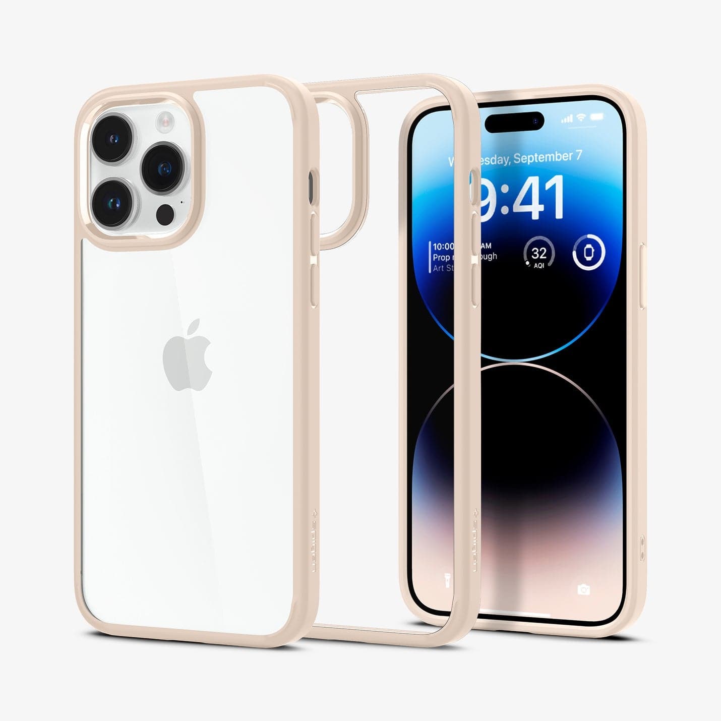ACS04819 - iPhone 14 Pro Max Case Ultra Hybrid in sand beige showing the back, inside and front