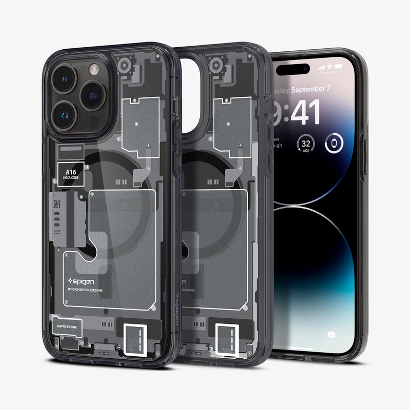 ACS05539 - iPhone 14 Pro Max Case Ultra Hybrid Zero One (MagFit) showing the back, inside and front