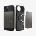 ACS04685 - iPhone 14 Case Slim Armor (MagFit) in gunmetal showing the back and magsafe layer