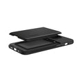 ACS05058 - iPhone 14 Case Slim Armor CS in black showing the back and side with card slot slightly hovering above back of case