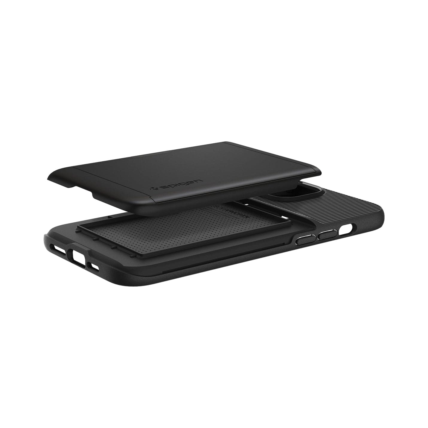 ACS05058 - iPhone 14 Case Slim Armor CS in black showing the back and side with card slot slightly hovering above back of case