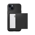 ACS05058 - iPhone 14 Case Slim Armor CS in black showing the back with card slot open and card in slot