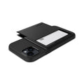 ACS05058 - iPhone 14 Case Slim Armor CS in black showing the back and side with card in slot and device laying flat