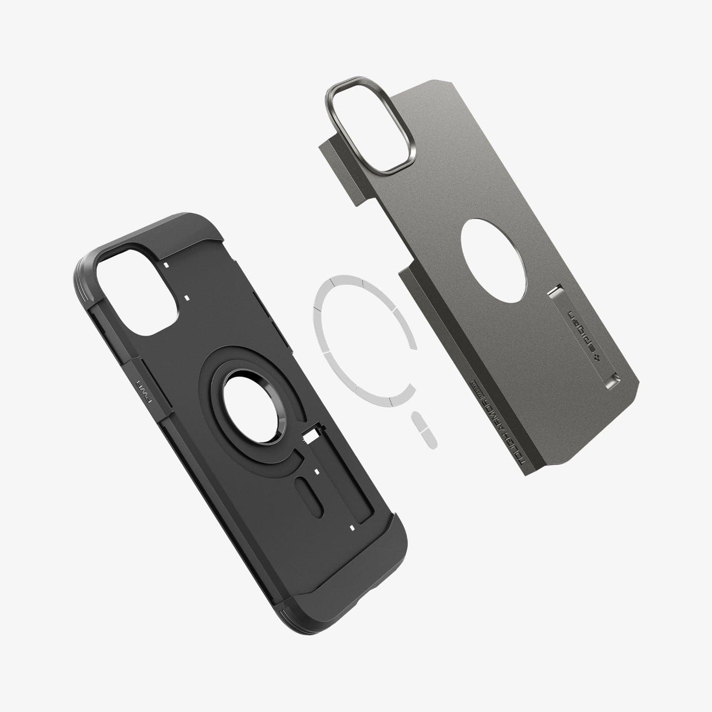 ACS05061 - iPhone 14 Case Tough Armor (MagFit) in gunmetal showing the multiple magsafe layers of back