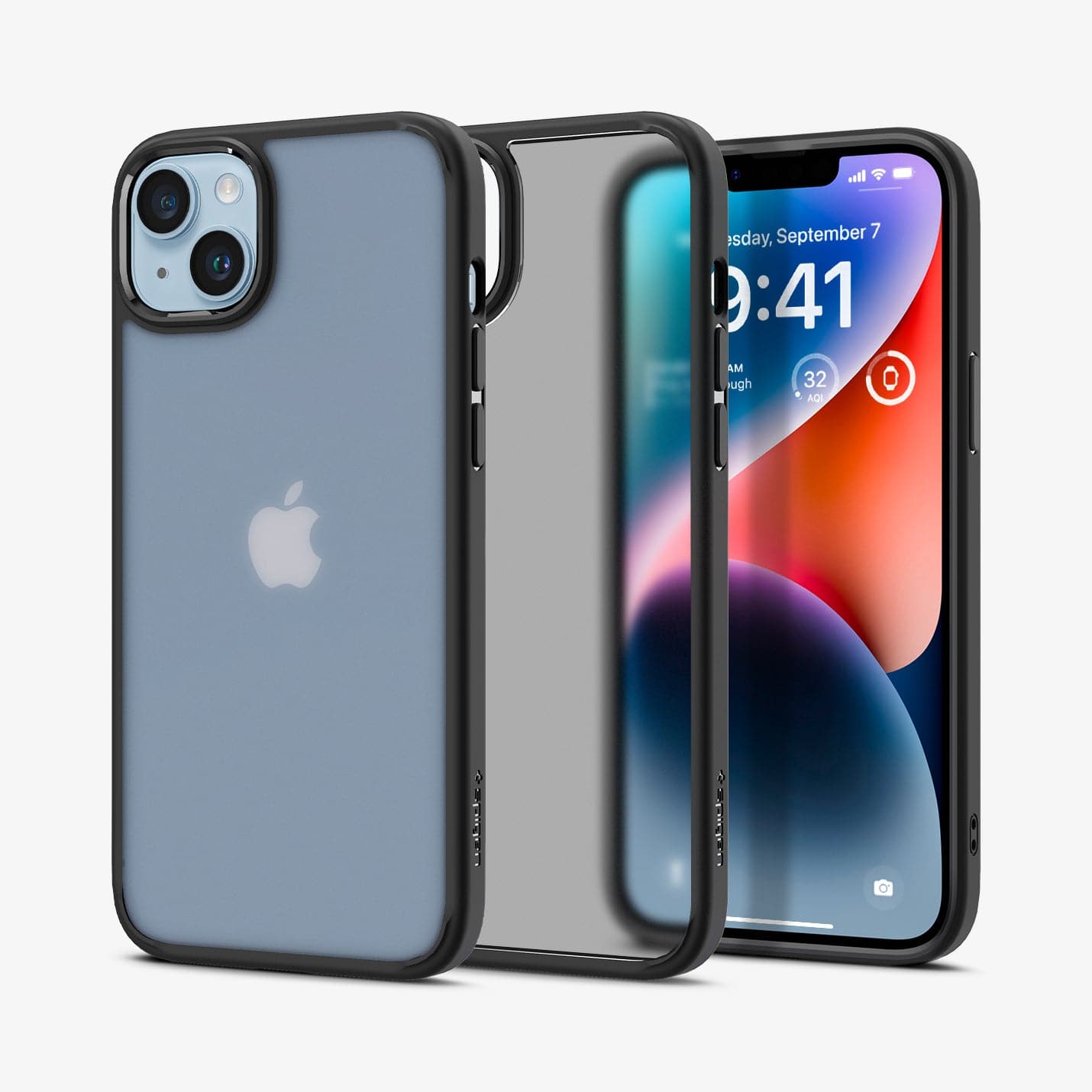 ACS05047 - iPhone 14 Case Ultra Hybrid in frost black showing the back, inside and front