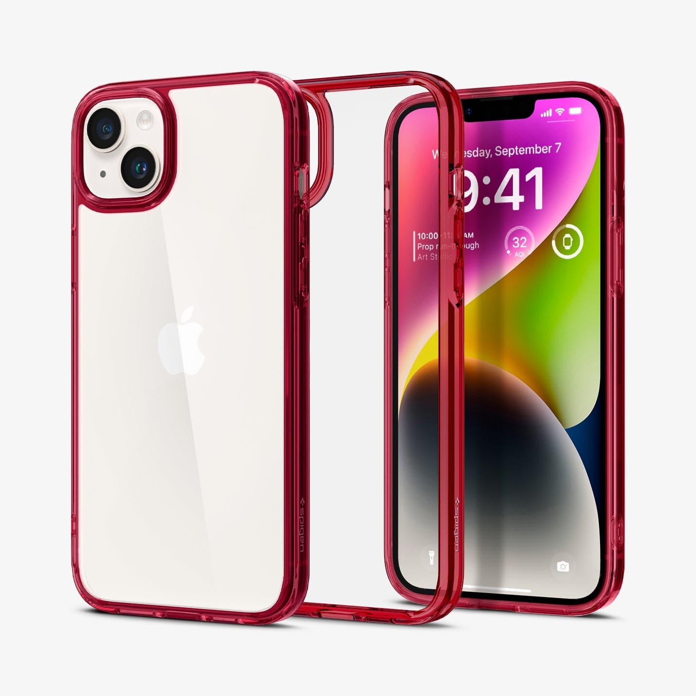 ACS05042 - iPhone 14 Case Ultra Hybrid in red crystal showing the back, inside and front