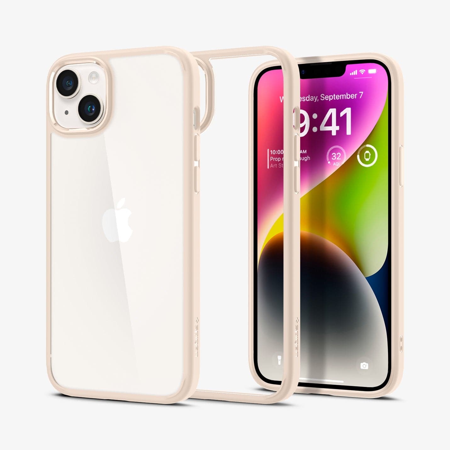 ACS04898 - iPhone 14 Plus Case Ultra Hybrid in sand beige showing the back, inside and front