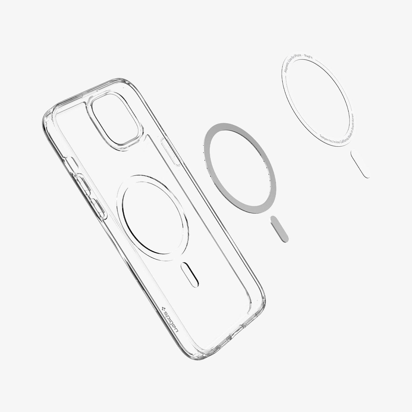 ACS05050 - iPhone 14 Case Ultra Hybrid (MagFit) in carbon fiber showing the side and its magnetic layers