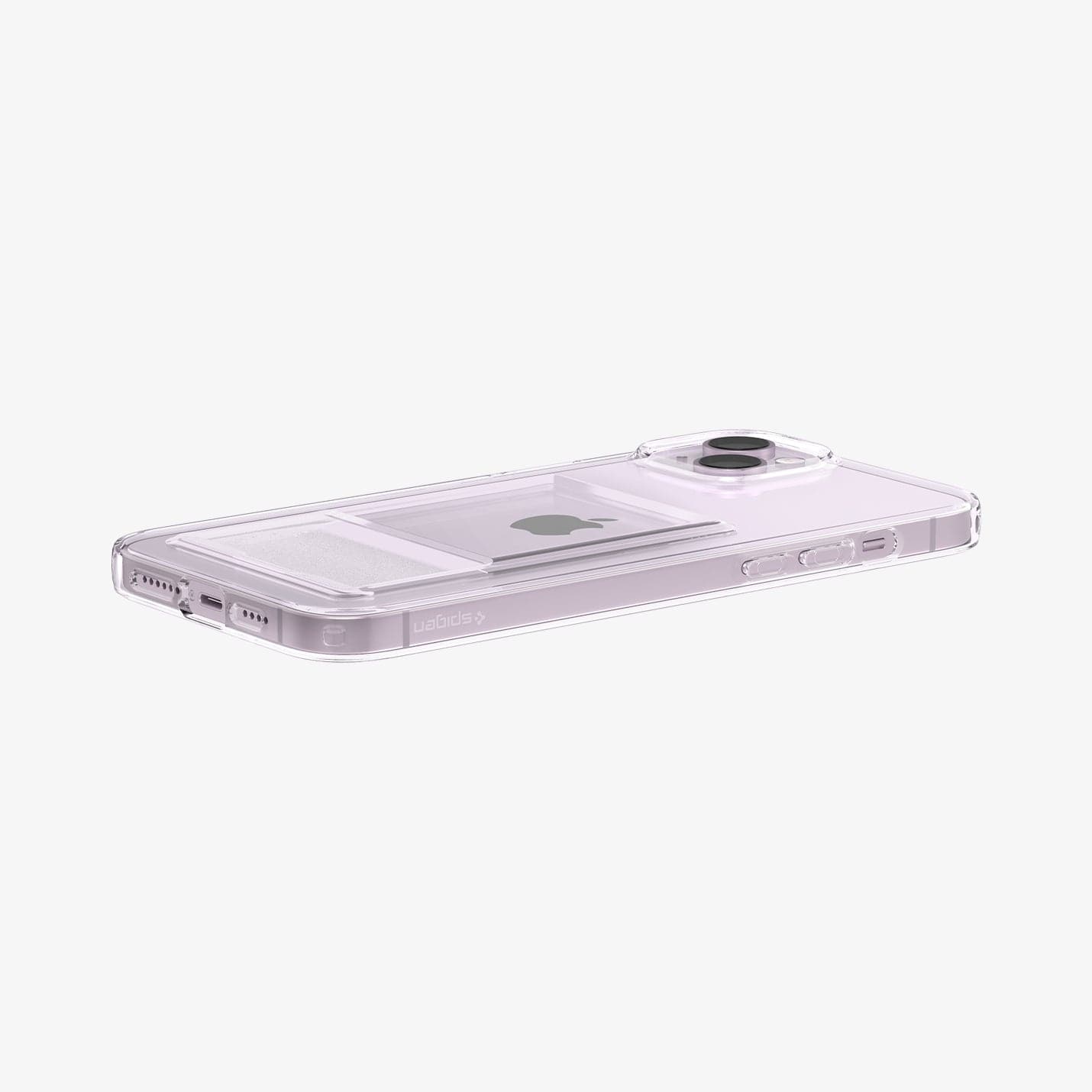 ACS04908 - iPhone 14 Plus Case Crystal Slot in crystal clear showing the side and back with device laying flat