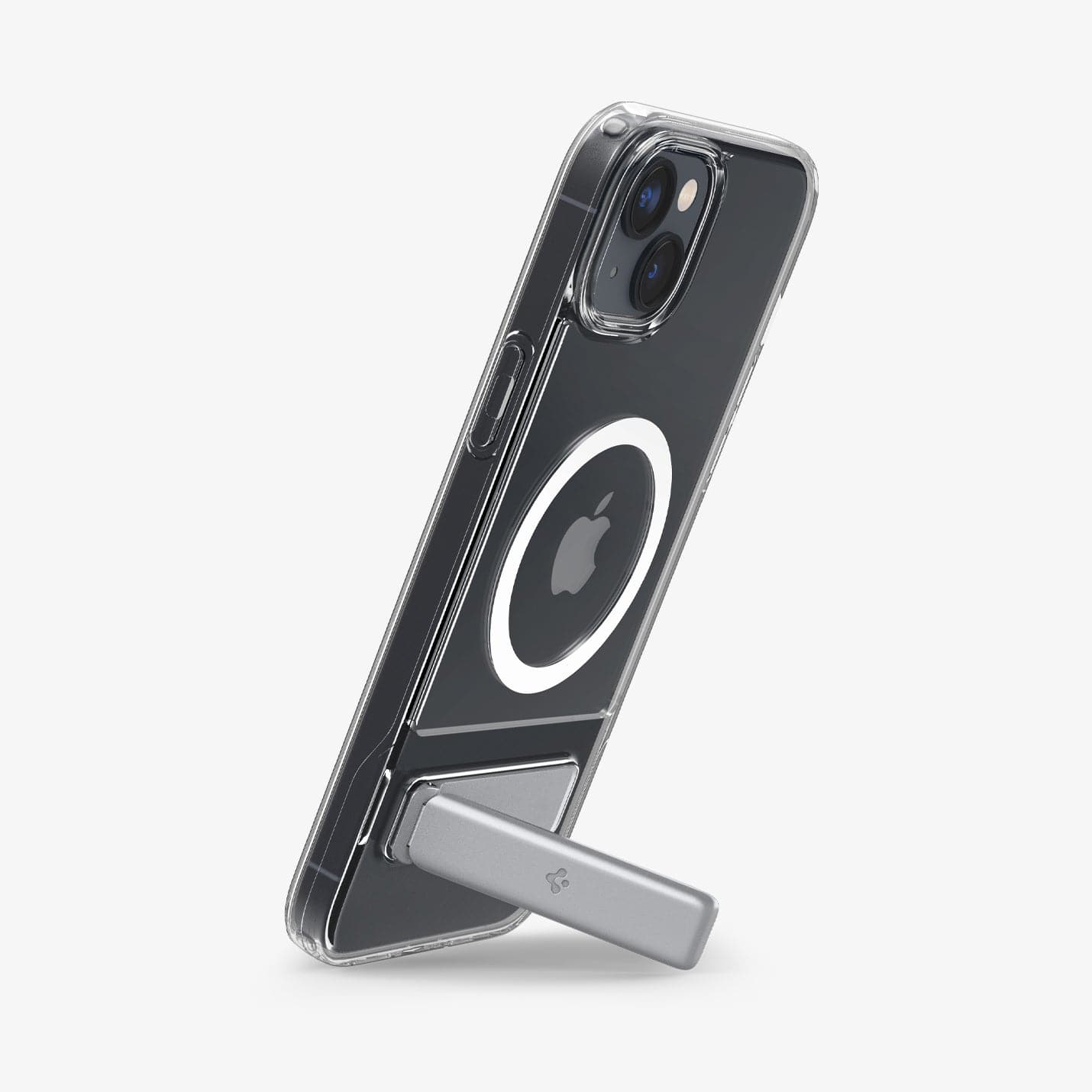 ACS04660 - iPhone 14 Plus Case Slim Armor Essential S (MagFit) in white showing the device being propped up vertically by built in kickstand