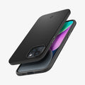 ACS04773 - iPhone 14 Plus Case Thin Fit in black showing the sides, bottom, top, back and partial front