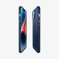 ACS04775 - iPhone 14 Plus Case Thin Fit in navy blue showing the sides, partial back and front