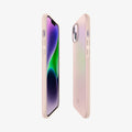 ACS04776 - iPhone 14 Plus Case Thin Fit in pink sand showing the sides, partial back and front