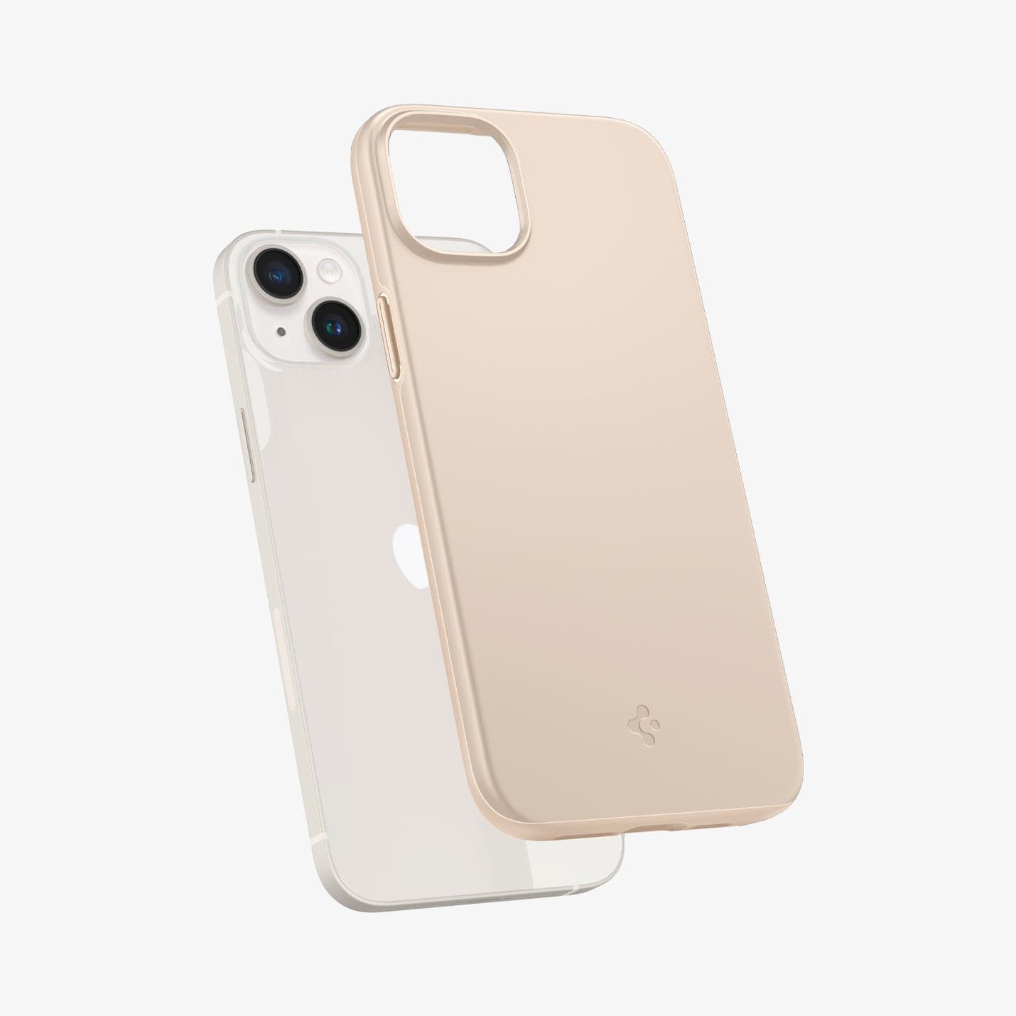 ACS04778 - iPhone 14 Plus Case Thin Fit in sand beige showing the back slightly hovering away from device