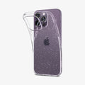 ACS04954 - iPhone 14 Pro Case Liquid Crystal Glitter in crystal quartz showing the back bending slightly away from the device to show the flexibility