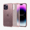 ACS04955 - iPhone 14 Pro Case Liquid Crystal Glitter in rose quartz showing the back, inside and front