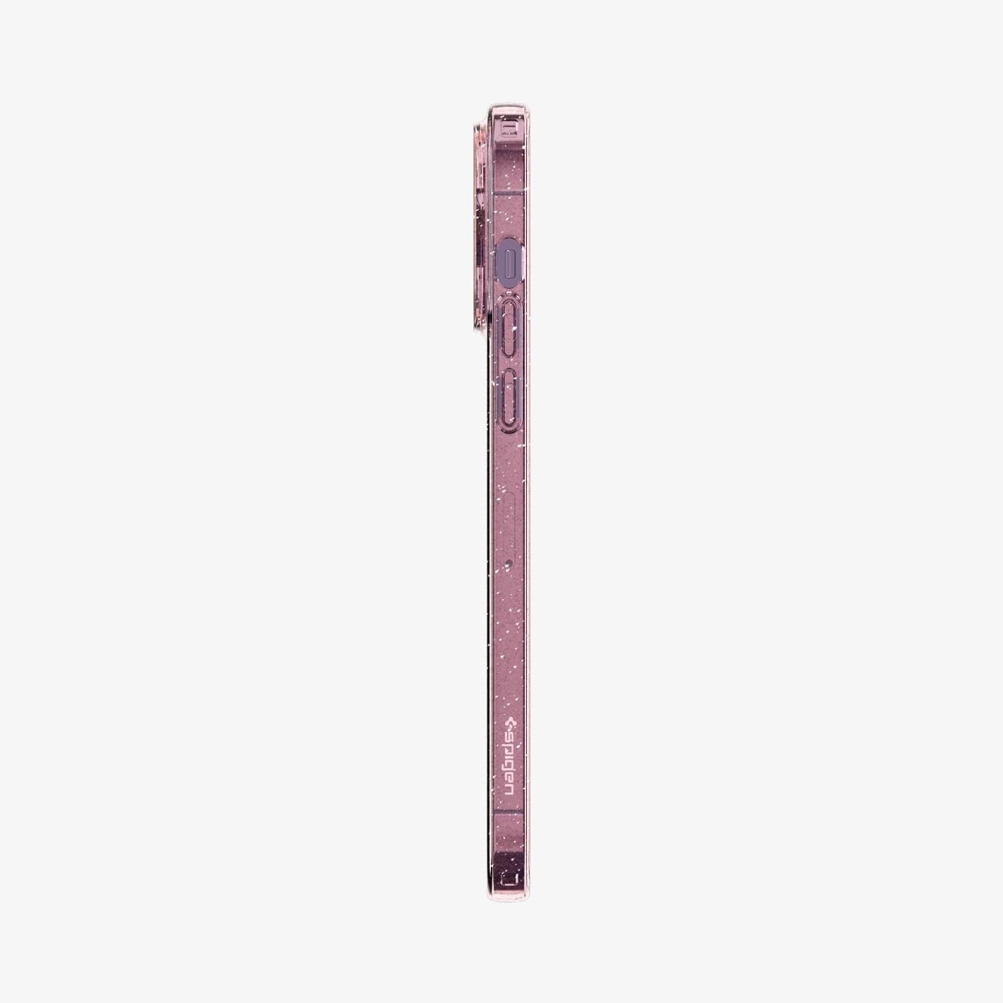 ACS04955 - iPhone 14 Pro Case Liquid Crystal Glitter in rose quartz showing the side with volume controls