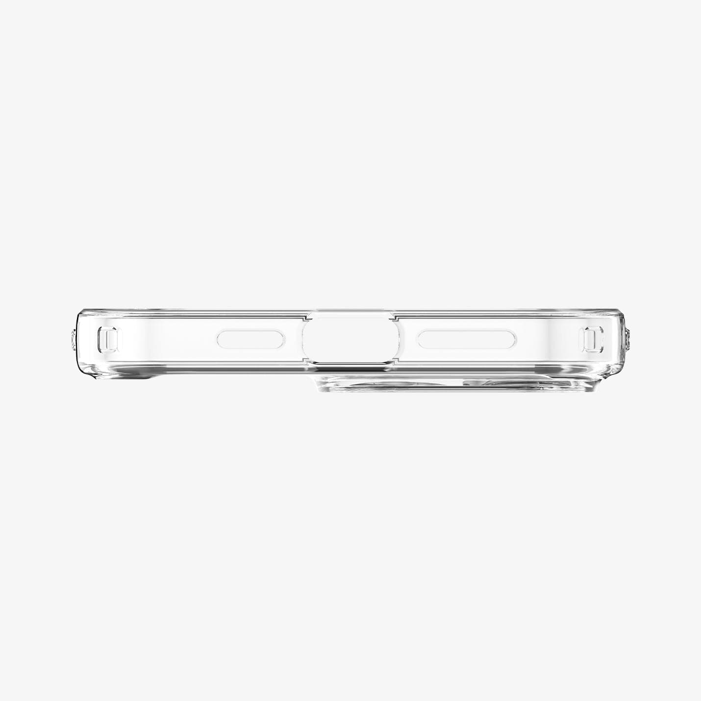 ACS04975 - iPhone 14 Pro Case Quartz Hybrid in matte clear showing the bottom with precise cutouts