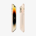 ACS04785 - iPhone 14 Pro Case Thin Fit in sand beige showing the sides, partial back and front