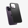 ACS04780 - iPhone 14 Pro Case Thin Fit in black showing the back slightly hovering away from device