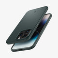 ACS04786 - iPhone 14 Pro Case Thin Fit in abyss green showing the sides, bottom, top, back and partial front