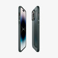 ACS04786 - iPhone 14 Pro Case Thin Fit in abyss green showing the sides, partial back and front