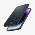 ACS04781 - iPhone 14 Pro Case Thin Fit in metal slate showing the sides, bottom, top, back and partial front