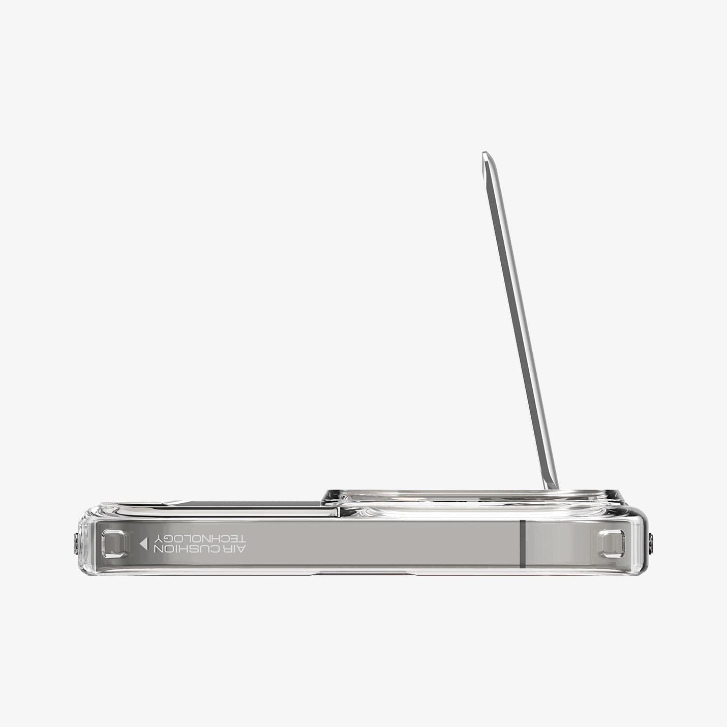 ACS04973 - iPhone 14 Pro Case Ultra Hybrid S in crystal clear showing the top with kickstand extended out