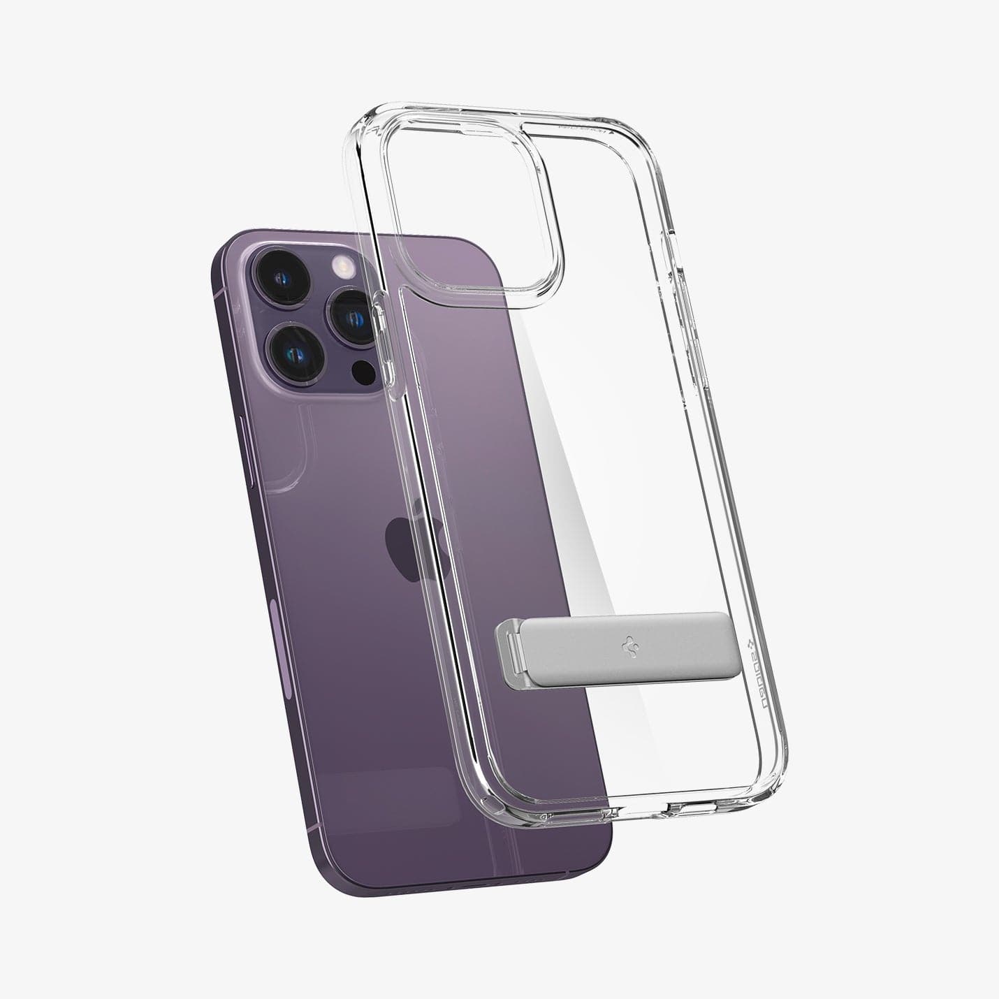 ACS04973 - iPhone 14 Pro Case Ultra Hybrid S in crystal clear showing the back hovering slightly away from device