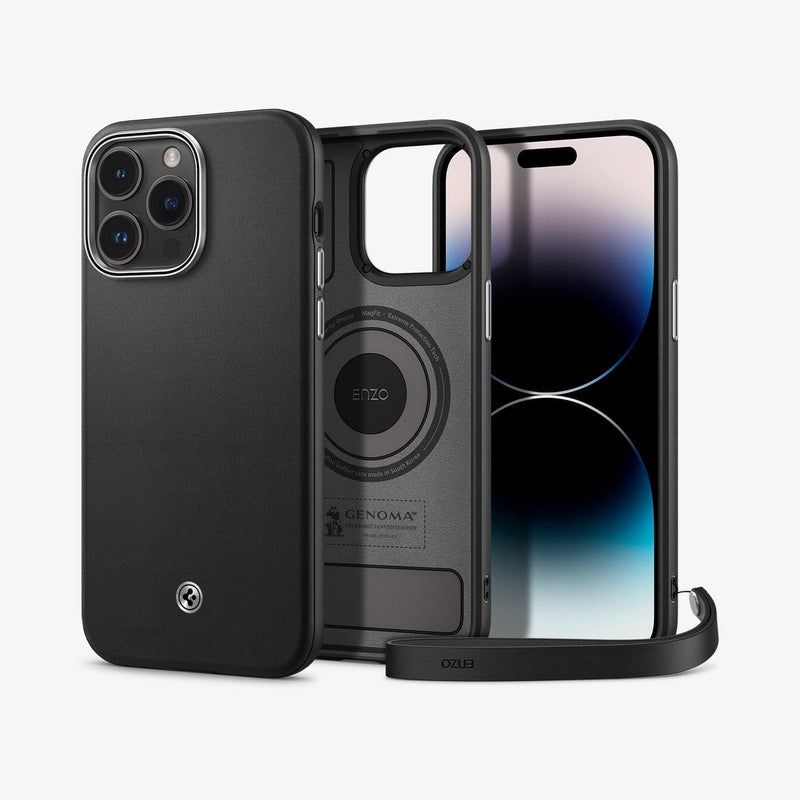 ACS04850 - iPhone 14 Pro Max Case Enzo in black showing the back, inside and front