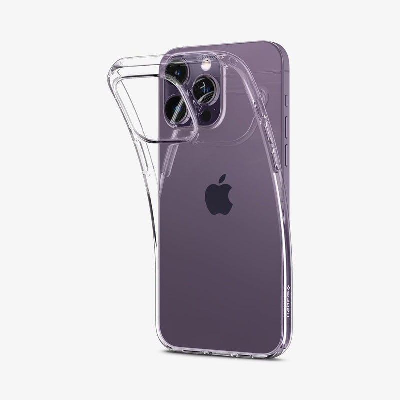 ACS04809 - iPhone 14 Pro Max Case Liquid Crystal in crystal clear showing the back bending slightly away from device to show the flexibility
