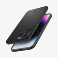 ACS04766 - iPhone 14 Pro Max Case Thin Fit in black showing the sides, bottom, top, back and partial front