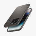 ACS04767 - iPhone 14 Pro Max Case Thin Fit in gunmetal showing the sides, bottom, top, back and partial front