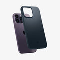 ACS04768 - iPhone 14 Pro Max Case Thin Fit in metal slate showing the back slightly hovering away from device