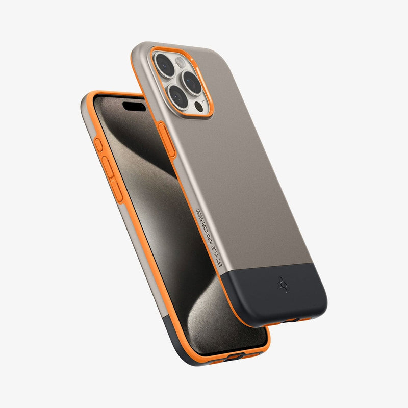 ACS06746 - iPhone 15 Pro Case Style Armor (MagFit) in alpine gold showing the back, front and sides