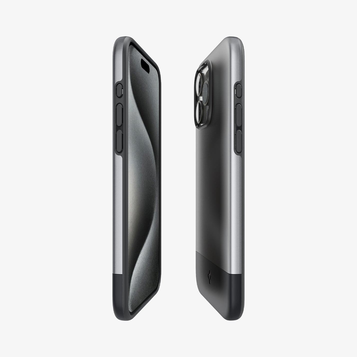 ACS06748 - iPhone 15 Pro Case Style Armor (MagFit) in classic silver showing the sides, partial front and back