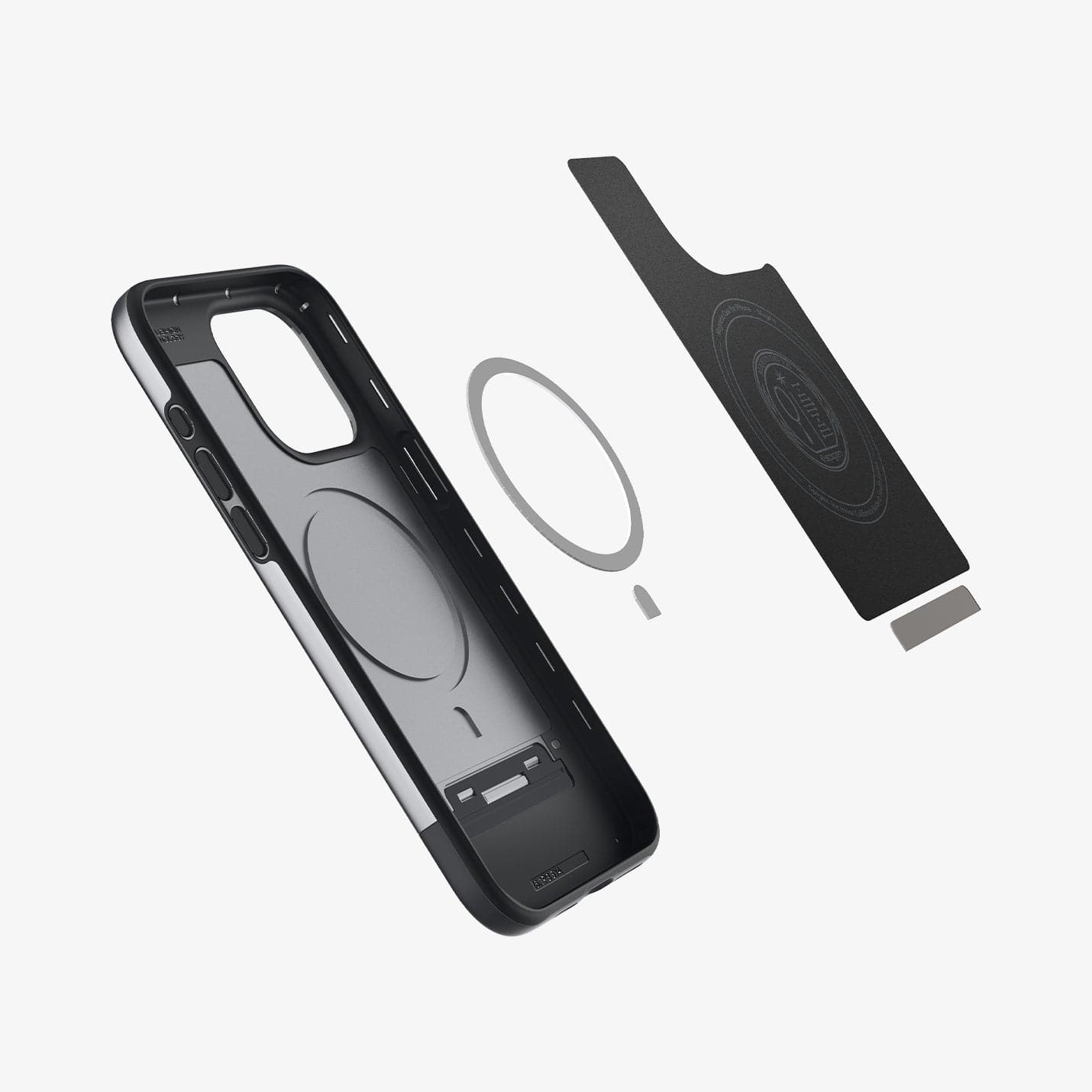 ACS06748 - iPhone 15 Pro Case Style Armor (MagFit) in classic silver showing the inside magnetic ring layers