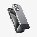 ACS06748 - iPhone 15 Pro Case Style Armor (MagFit) in classic silver showing the back, front and sides