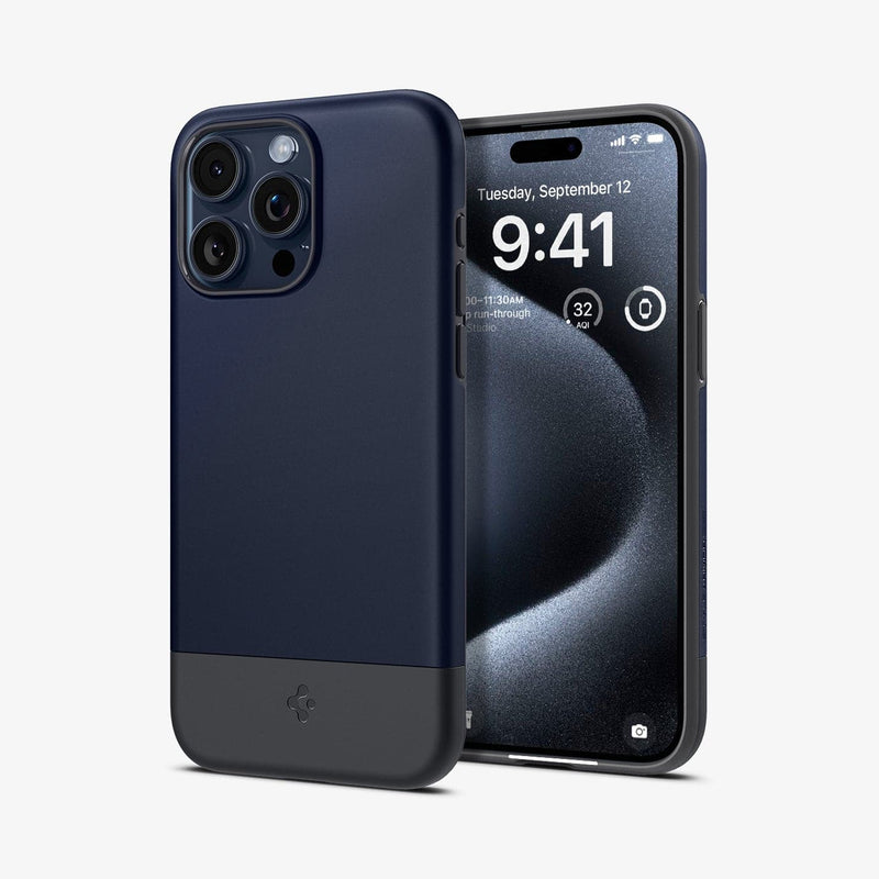 ACS06747 - iPhone 15 Pro Case Style Armor (MagFit) in midnight indigo showing the back and front