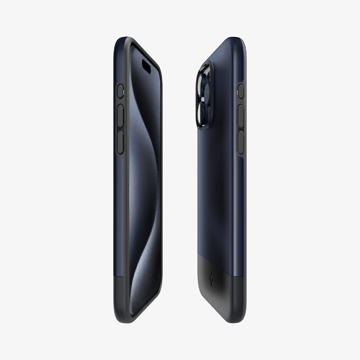 ACS06747 - iPhone 15 Pro Case Style Armor (MagFit) in midnight indigo showing the sides, partial front and back