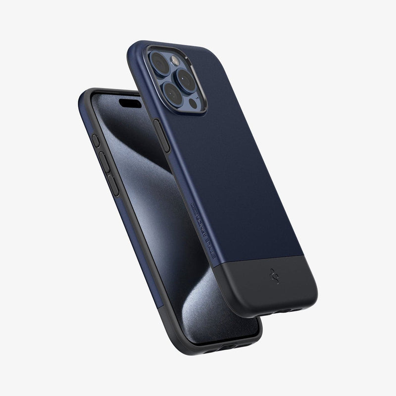 ACS06747 - iPhone 15 Pro Case Style Armor (MagFit) in midnight indigo showing the back, front and sides